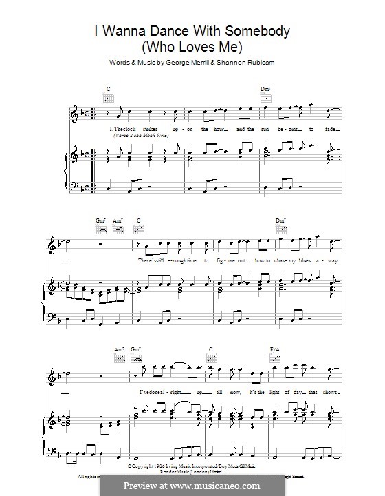 I Wanna Dance with Somebody (Who Loves Me): Für Stimme mit Klavier oder Gitarre (Whitney Houston) by George Merrill, Shannon Rubicam