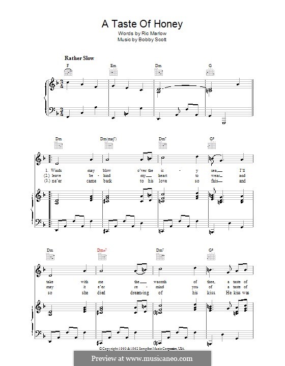 A Taste of Honey (Barbra Streisand): Für Stimme und Klavier (oder Gitarre) by Bobby Scott