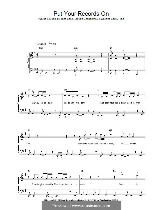 Put Your Records on (Corinne Bailey Rae): Für Klavier, leicht by John Beck, Steven Chrisanthou