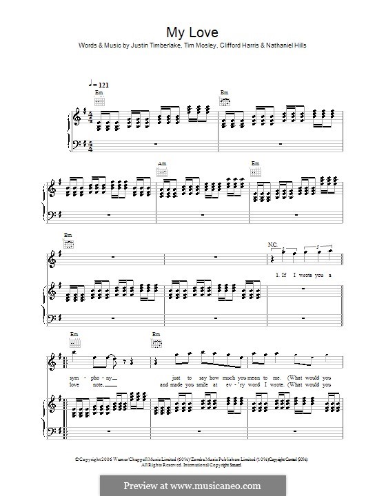 My Love (Justin Timberlake featuring T.I.): Für Stimme und Klavier (oder Gitarre) by Clifford Harris, Floyd Nathaniel Hills, Timbaland