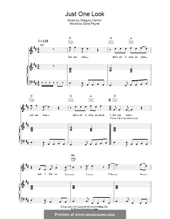 Just One Look (The Hollies): Für Stimme und Klavier (oder Gitarre) by Doris Payne, Gregory Carroll