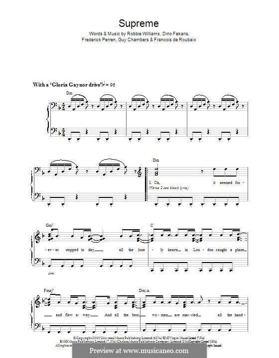 Supreme: Für Klavier, leicht by Dino Fekaris, Francois de Roubaix, Freddie Perren, Guy Chambers, Robbie Williams