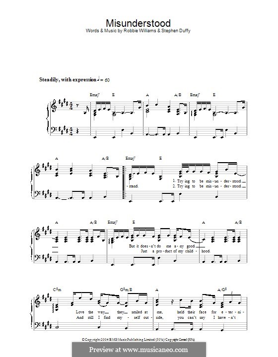 Misunderstood: Für Klavier, leicht by Stephen Duffy