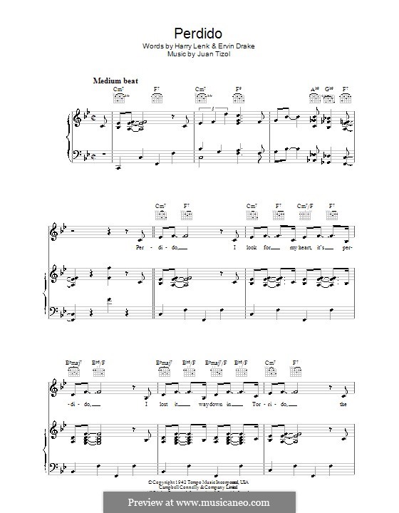 Perdido (Duke Ellington): Für Stimme und Klavier (oder Gitarre) by Juan Tizol