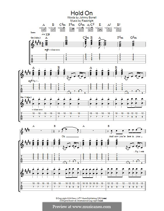 Hold On (Razorlight): Für Gitarre mit Tabulatur by Johnny Borrell