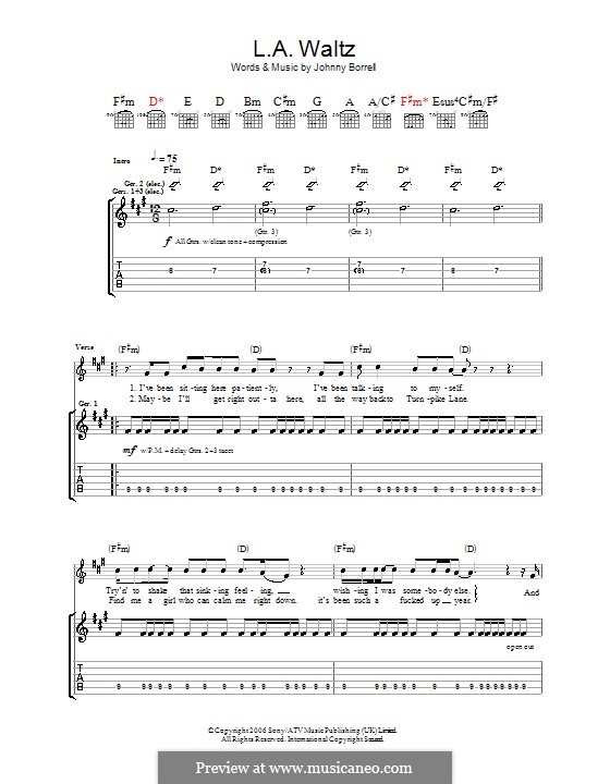 Los Angeles Waltz (Razorlight): Für Gitarre mit Tabulatur by Johnny Borrell