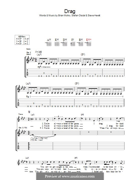 Drag (Placebo): Für Gitarre mit Tabulatur by Brian Molko, Stefan Olsdal, Steve Hewitt
