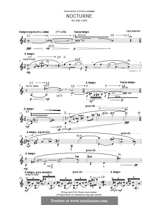 Nocturne for Solo Violin: Für einen Interpreten by Kaija Saariaho