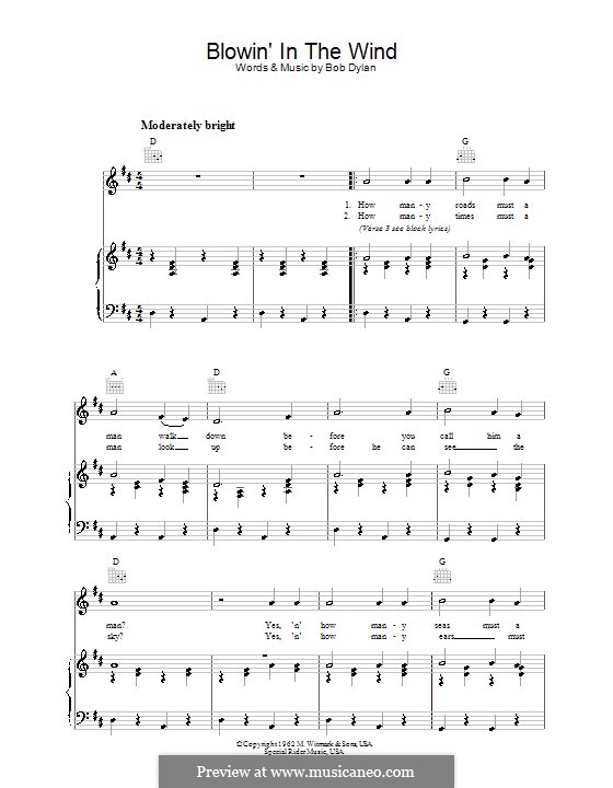 Blowin' in the Wind: Für Stimme und Klavier (oder Gitarre) by Bob Dylan