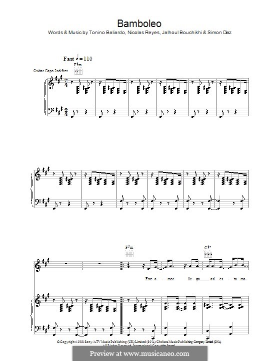 Bamboleo (Gipsy Kings): Für Stimme und Klavier (oder Gitarre) by Jahloul Bouchikhi, Nicolas Reyes, Simon Diaz, Tonino Baliardo