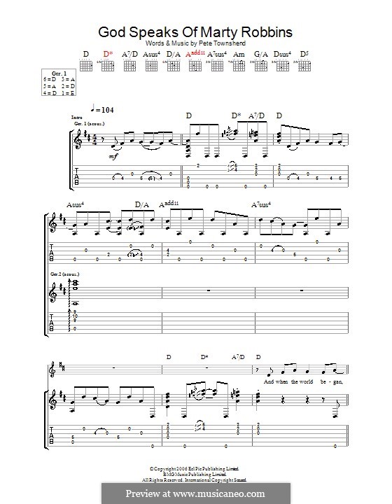 God Speaks of Marty Robbins (The Who): Für Gitarre mit Tabulatur by Peter Townshend