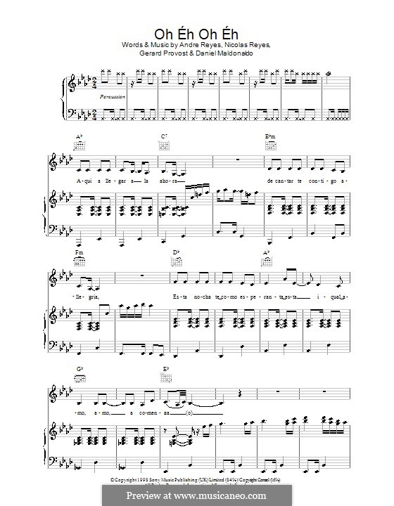 Oh Eh Oh Eh (Gipsy Kings): Für Stimme und Klavier (oder Gitarre) by Andre Reyes, Daniel Maldonaldo, Gerard Provost, Nicolas Reyes
