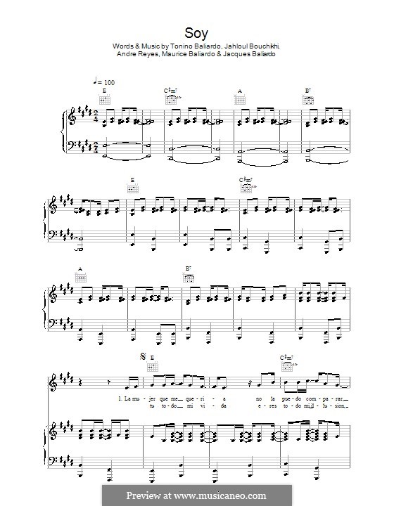 Soy (Gipsy Kings): Für Stimme und Klavier (oder Gitarre) by Andre Reyes, Jacques Baliardo, Jahloul Bouchikhi, Maurice Baliardo, Nicolas Reyes, Tonino Baliardo, Willy Chirino