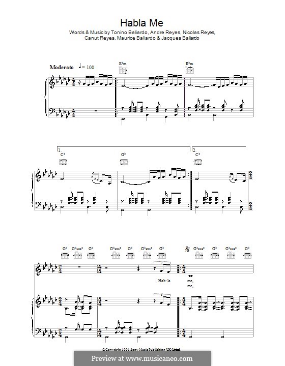 Habla Me (Gipsy Kings): Für Stimme und Klavier (oder Gitarre) by Andre Reyes, Canut Reyes, Jacques Baliardo, Maurice Baliardo, Nicolas Reyes, Tonino Baliardo