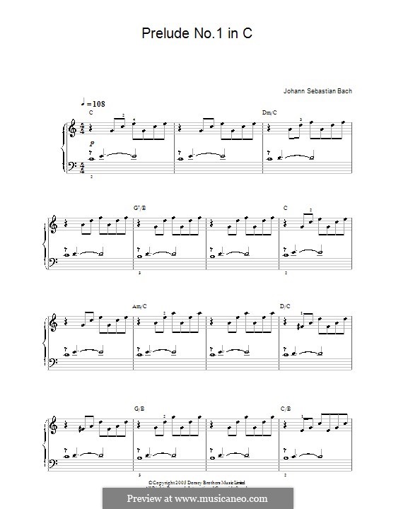 Präludium und Fuge Nr.1 in C-Dur, BWV 846: Prelude, for easy piano by Johann Sebastian Bach