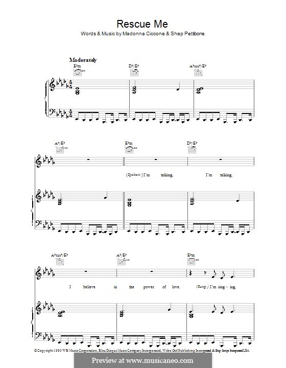 Rescue Me (Madonna): Für Stimme und Klavier (oder Gitarre) by Shep Pettibone