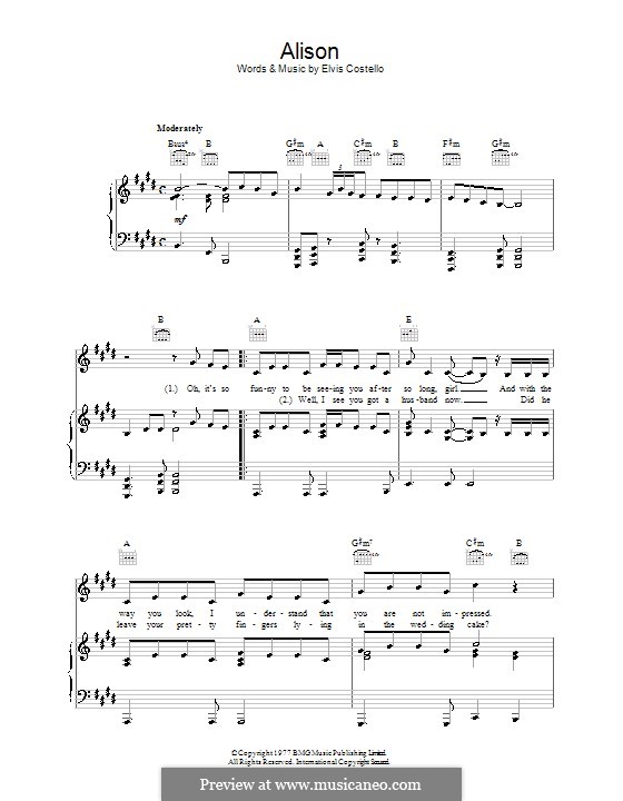 Alison: Für Stimme und Klavier (oder Gitarre) by Elvis Costello