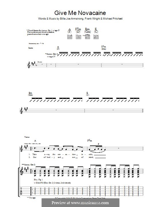 Give Me Novacaine (Green Day): Für Gitarre mit Tabulatur by Billie Joe Armstrong, Tré Cool, Michael Pritchard