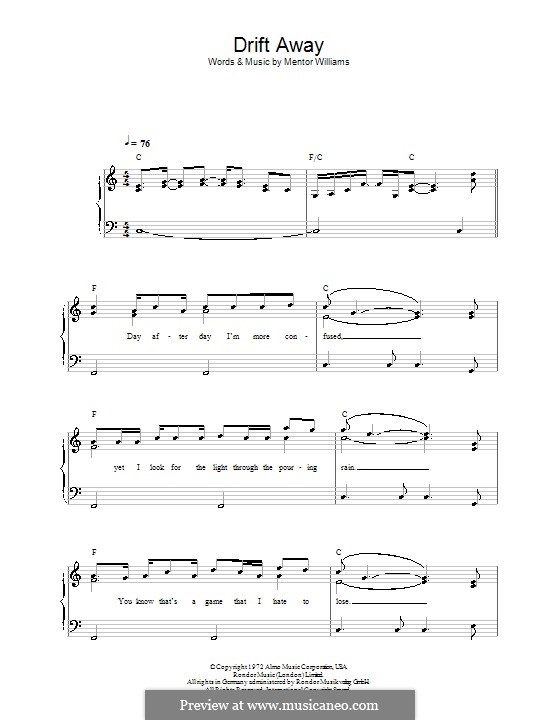 Drift Away (Dobie Gray): Einfache Noten für Klavier by Mentor Williams