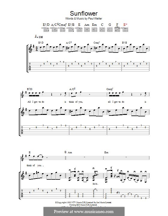 Sunflower: Für Gitarre mit Tabulatur by Paul Weller