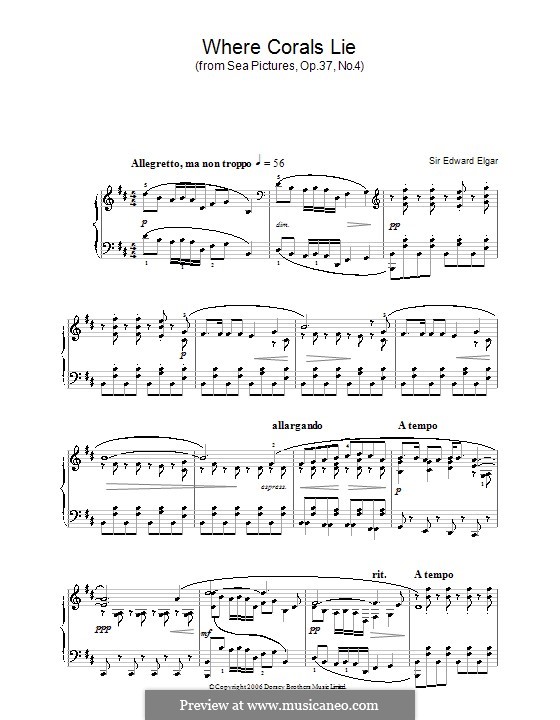 Sea Pictures, Op.37: No.4 Where Corals Lie, for piano by Edward Elgar