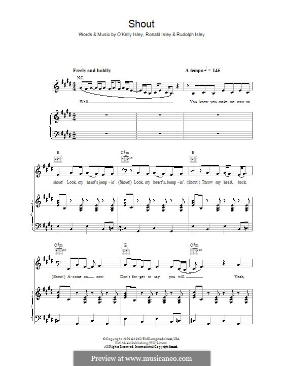 Shout (The Isley Brothers): Für Stimme und Klavier (oder Gitarre) by O'Kelly Isley, Ronald Isley, Rudolph Isley