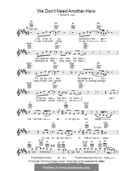 We Don't Need Another Hero (Tina Turner): Melodie, Text und Akkorde by Graham Lyle, Terry Britten