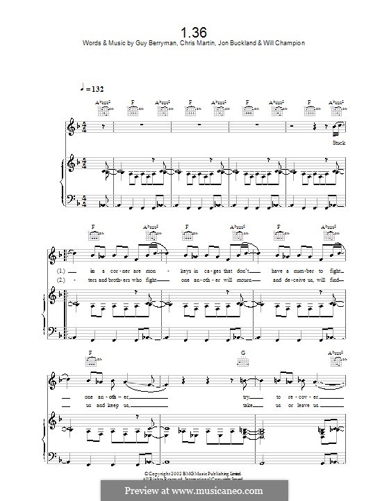 1.36 (Coldplay): Für Stimme mit Klavier oder Gitarre by Chris Martin, Guy Berryman, Jonny Buckland, Will Champion