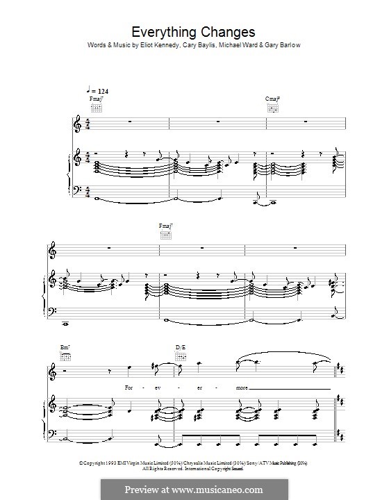 Everything Changes (Take That): Für Stimme und Klavier (oder Gitarre) by Cary Baylis, Eliot Kennedy, Gary Barlow, Michael Ward