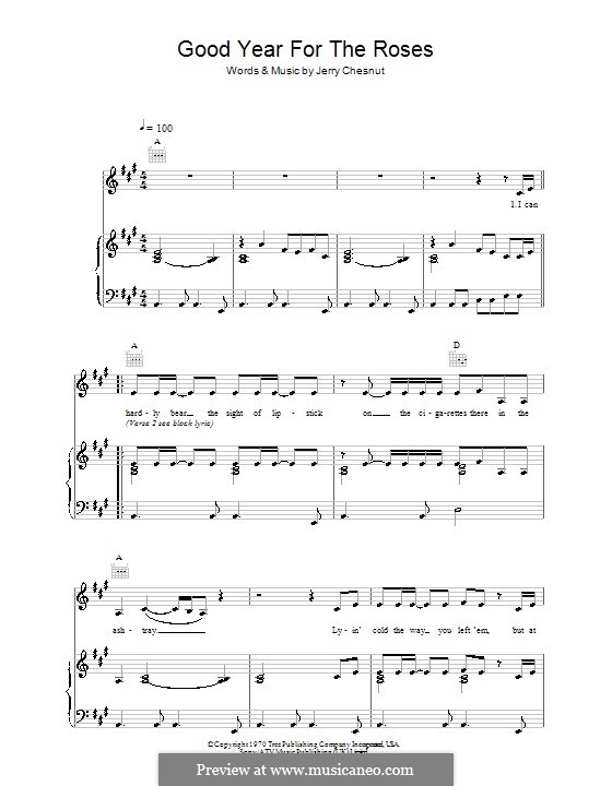 A Good Year for the Roses (Elvis Costello): Für Stimme und Klavier (oder Gitarre) by Jerry Chesnut