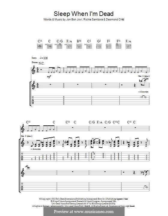 I'll Sleep When I'm Dead (Bon Jovi): Für Gitarre mit Tabulatur by Desmond Child, Jon Bon Jovi, Richie Sambora