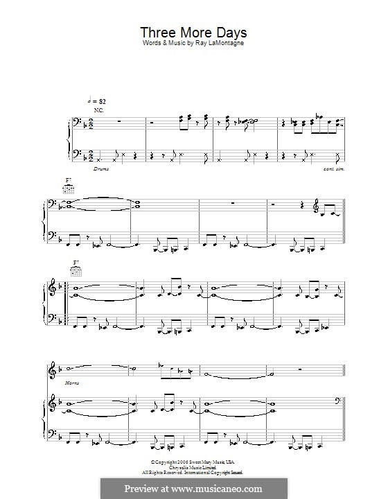 Three More Days: Für Stimme und Klavier (oder Gitarre) by Ray LaMontagne