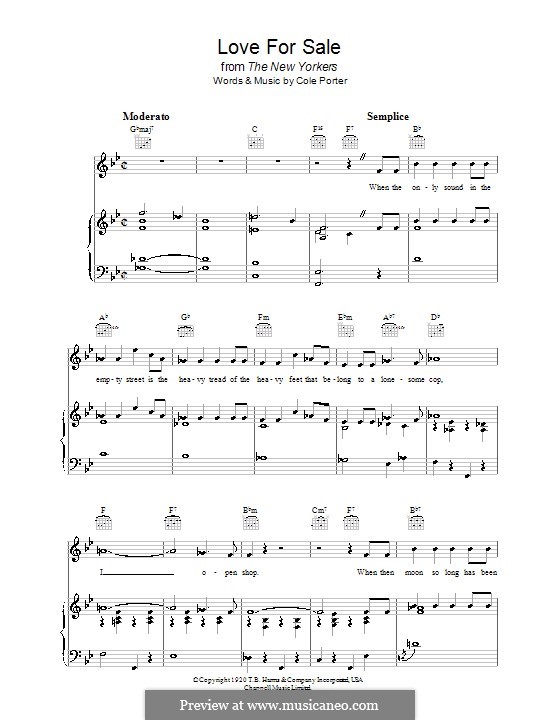 Love for Sale: Für Stimme und Klavier (oder Gitarre) by Cole Porter