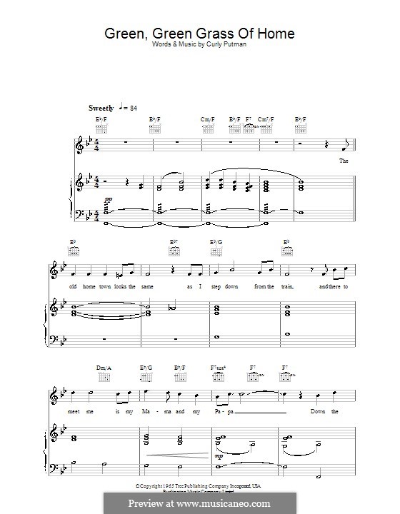 Green Green Grass of Home: Für Stimme und Klavier (oder Gitarre) by Curly Putman