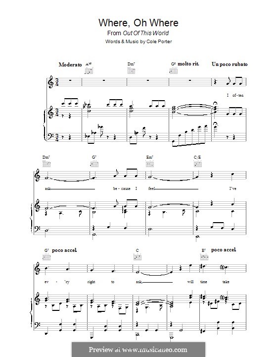 Where, Oh Where?: Für Stimme und Klavier (oder Gitarre) by Cole Porter