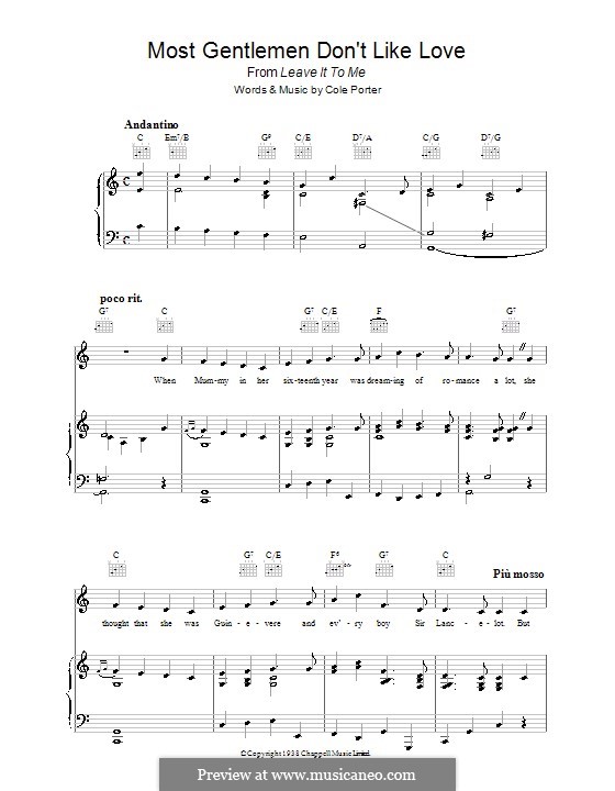 Most Gentlemen Don't Like Love: Für Stimme und Klavier (oder Gitarre) by Cole Porter