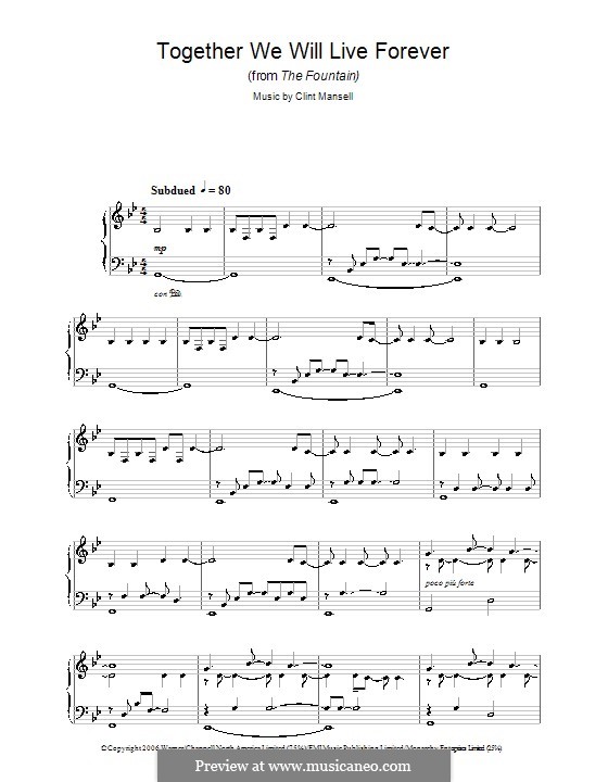 Together We Will Live Forever (from The Fountain): Für Klavier by Clint Mansell