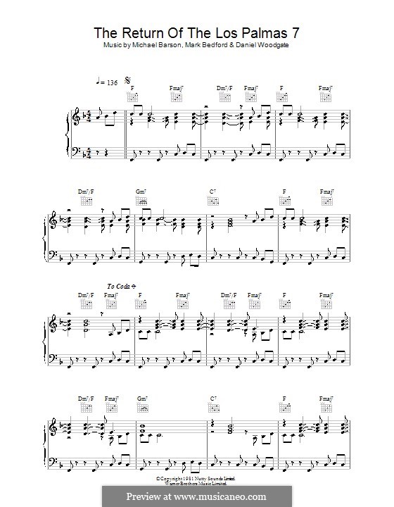 Return of the Los Palmas 7 (Madness): Für Stimme und Klavier (oder Gitarre) by Daniel Woodgate, Mark Bedford, Mike Barson