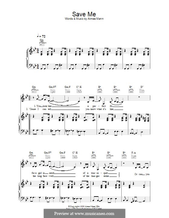 Save Me: Für Stimme und Klavier (oder Gitarre) by Aimee Mann