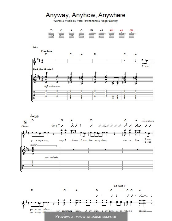 Anyway, Anyhow, Anywhere (The Who): Für Gitarre mit Tabulatur by Peter Townshend, Roger Daltrey