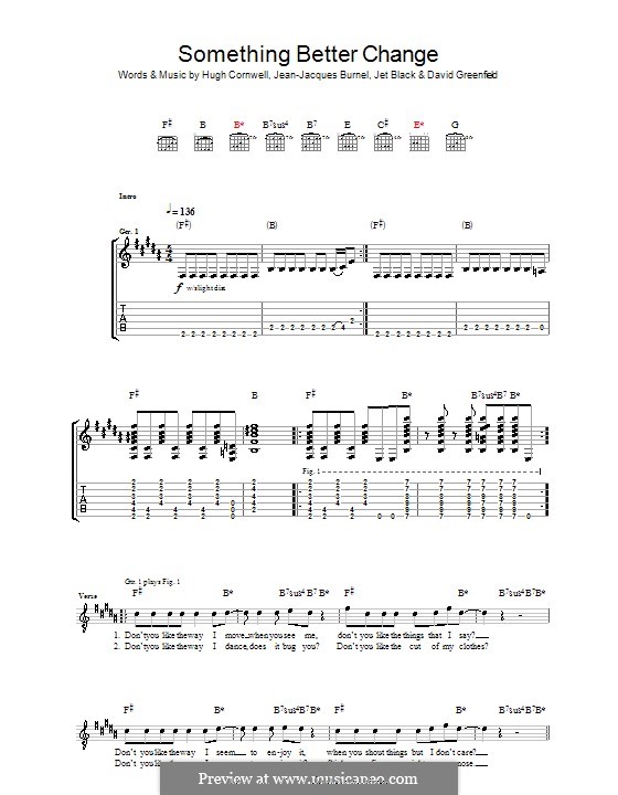 Something Better Change (The Stranglers): Für Gitarre mit Tabulatur by David Greenfield, Hugh Cornwell, Jean-Jacques Burnel, Jet Black