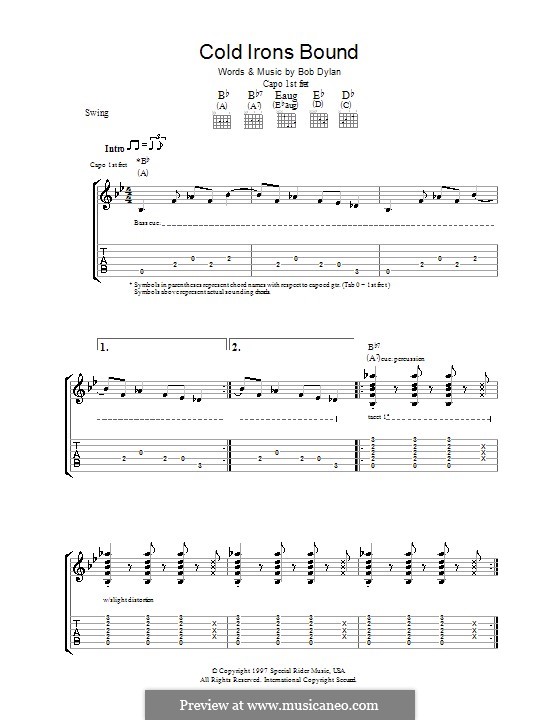 Cold Irons Bound: Für Gitarre mit Tabulatur by Bob Dylan