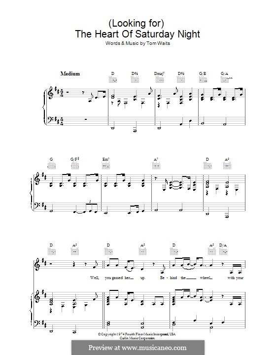 (Looking For) The Heart of Saturday Night: Für Stimme und Klavier (oder Gitarre) by Tom Waits