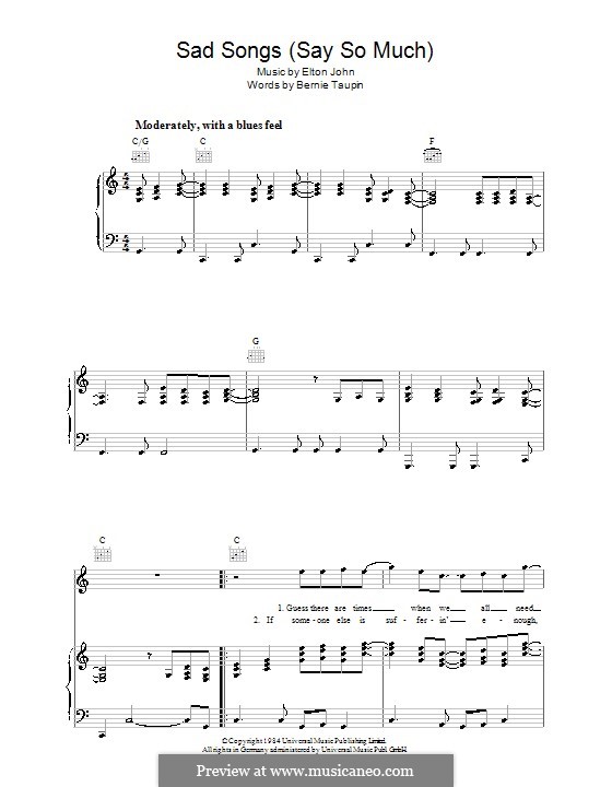 Sad Songs (Say So Much): Für Stimme und Klavier (oder Gitarre) by Elton John