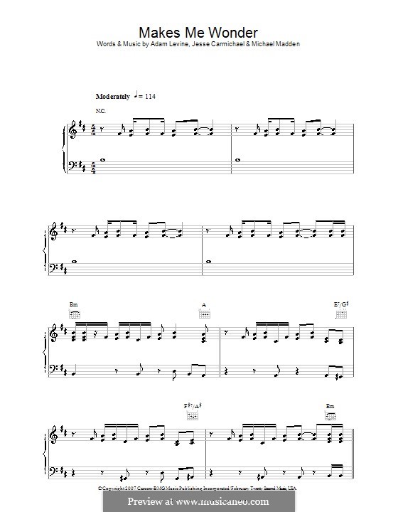 Makes Me Wonder (Maroon 5): Für Stimme und Klavier (oder Gitarre) by Adam Levine, Jesse Carmichael, Mickey Madden