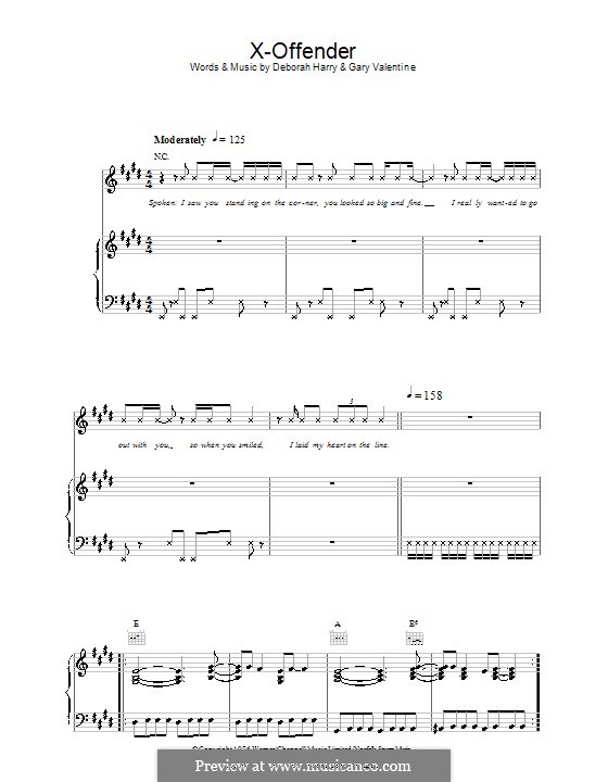 X-Offender (Blondie): Für Stimme und Klavier (oder Gitarre) by Deborah Harry, Gary Valentine