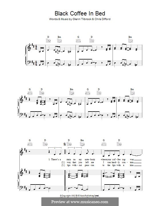 Black Coffee in Bed (Squeeze): Für Stimme und Klavier (oder Gitarre) by Christopher Difford, Glenn Tilbrook