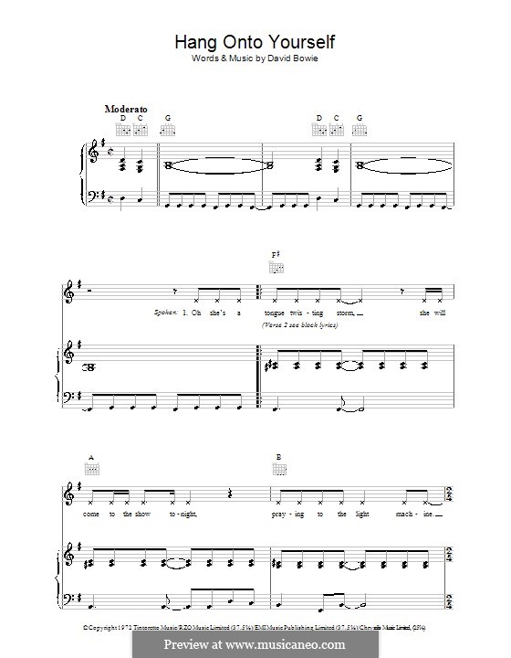 Hang Onto Yourself: Für Stimme und Klavier (oder Gitarre) by David Bowie