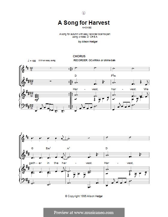 A Song for Harvest: Für Stimme und Klavier (oder Gitarre) by Alison Hedger