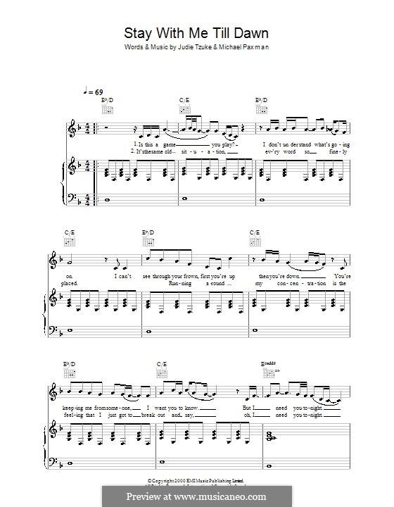 Stay with Me Till Dawn: Für Stimme und Klavier (oder Gitarre) by Judie Tzuke, Michael Paxman